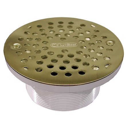 Jones Stephens 4in. IPS PVC Spud with 6in. Polished Brass Strainer D56308